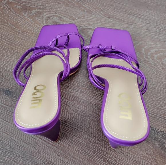 Toes straps square block heel in purple faux leather - Picture 4 of 4